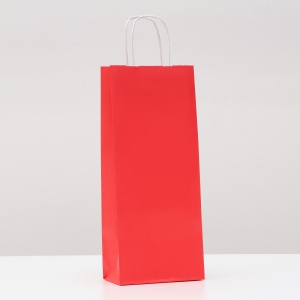Пакет под бутылку, крафт, Красный , 14 х 8 х 32 см